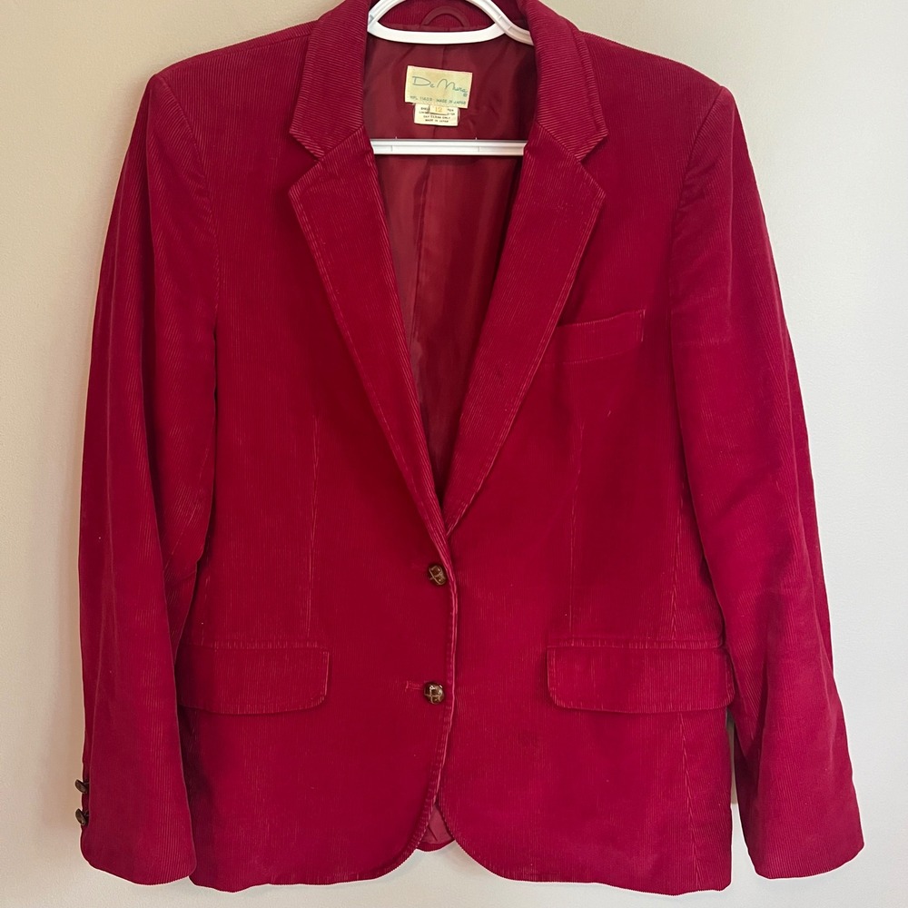 Vintage Red Corduroy Equestrian Blazer Jacket Women 12 Made Japan Cotton Preppy